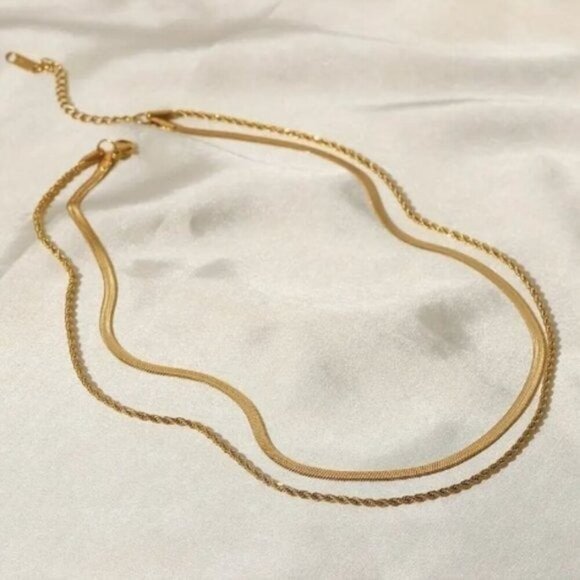 18k Gold Plated Layered Snake Chain Stainless Steel Necklace - Picture 3 of 6